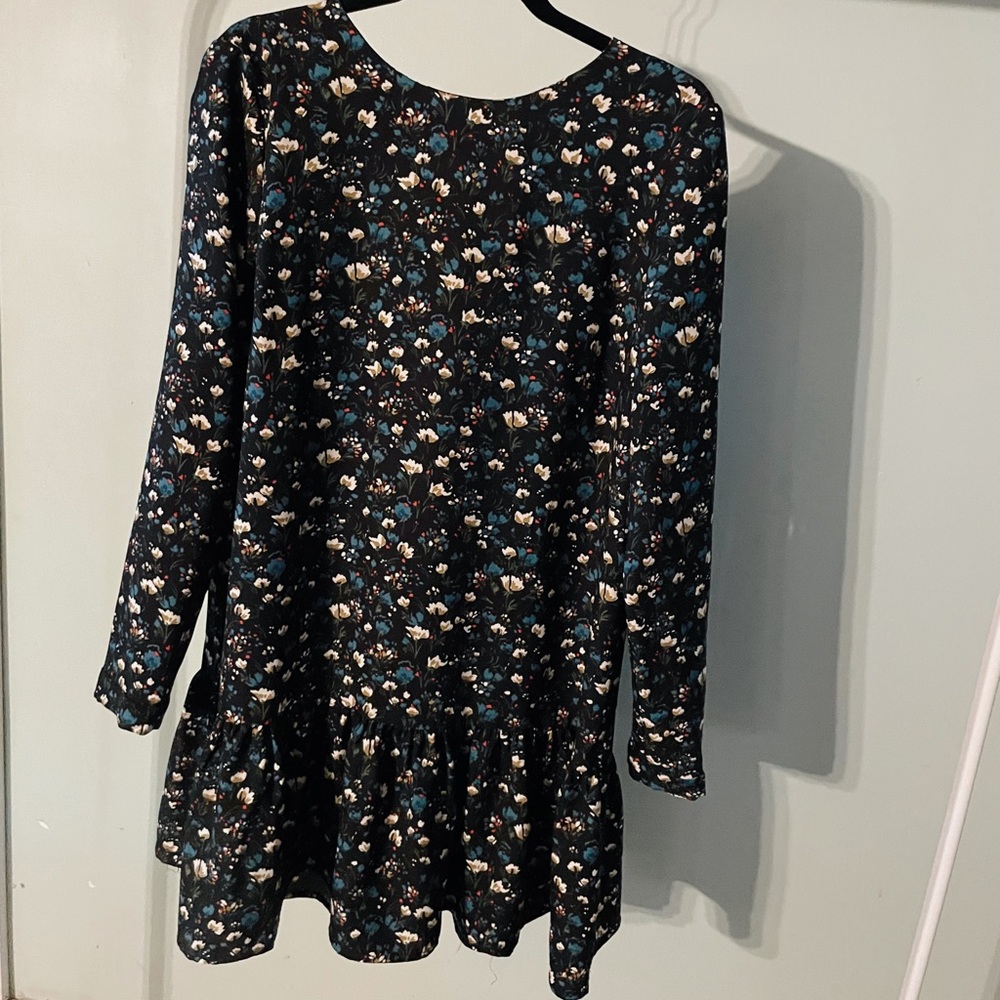 Philosophy Black floral dress long sleeve back bow ribbon size M